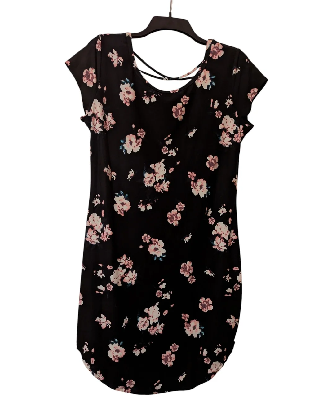 NWOT No Boundaries Black Floral Scoop-Neck Tunic Dress Size XL